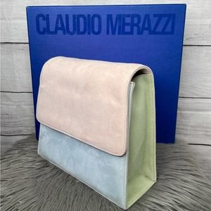 Claudio Merazzi Vintage Suede Multicolor Pastel Colorblock Clutch Handbag